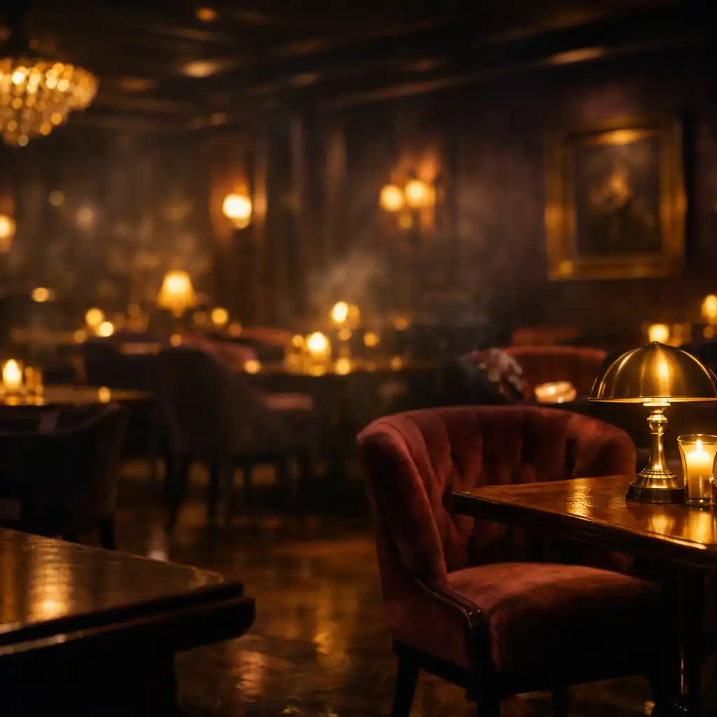 Sötét fa, bársony és gyertyafény a Restaurant Table House lounge-enteriőrjében